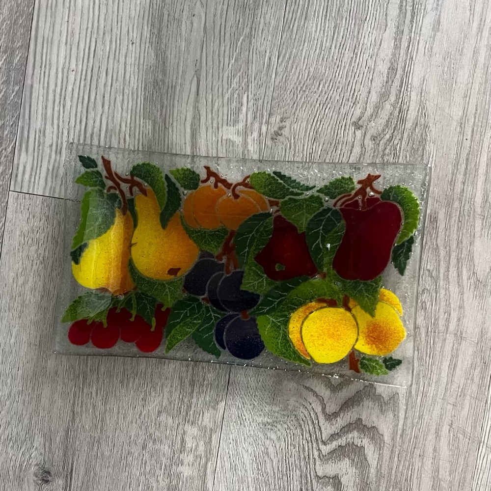 Peggy Karr Fused Glass Orchard Tray Signed